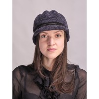 л21ср-а28 // Головной убор меховой женский, цвет -тёмно-синий, (овчина/астраган)