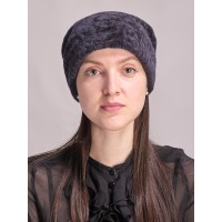 м161-а28 // Головной убор меховой женский, цвет -тёмно-синий, (овчина/астраган)